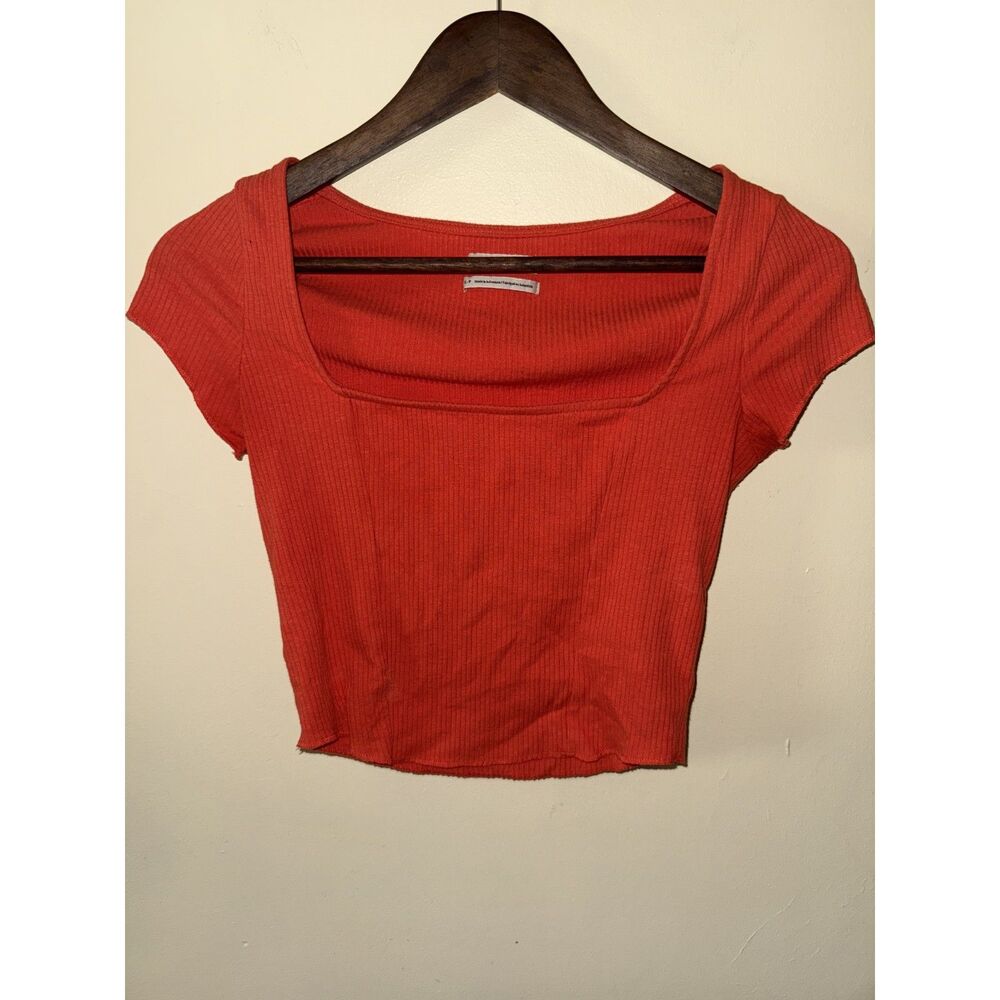 Urban Outfitters Ribbed Square Neck Crop Top Orange Small
